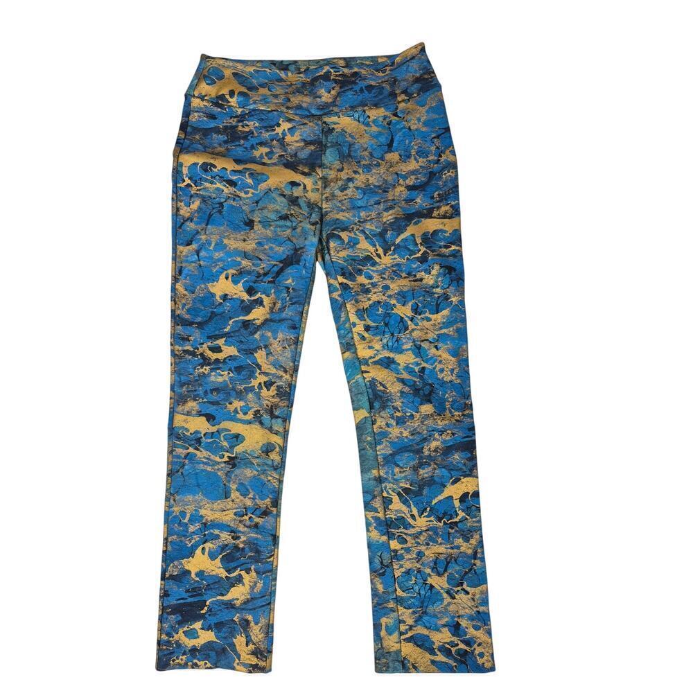 Soft surroundings sz m straight leg florentine pants watercolor turquoise/gold